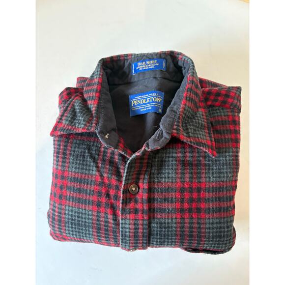 Pendleton wool trail shirt elbow patches plaid red size Medium men's - Picture 9 of 9